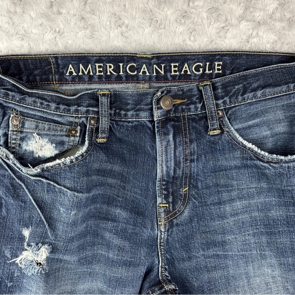 American Eagle Boot Cut Jeans Men's 32X32 Blue Dark Wash Denim Distressed - Picture 6 of 11